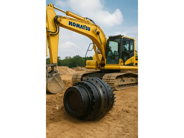 komatsu excavator final drive assembly working at construction site